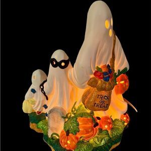 Prettique Itty Bitty Boo Halloween Porcelain Light Ghosts Pumpkins Lamp 1993 EVC